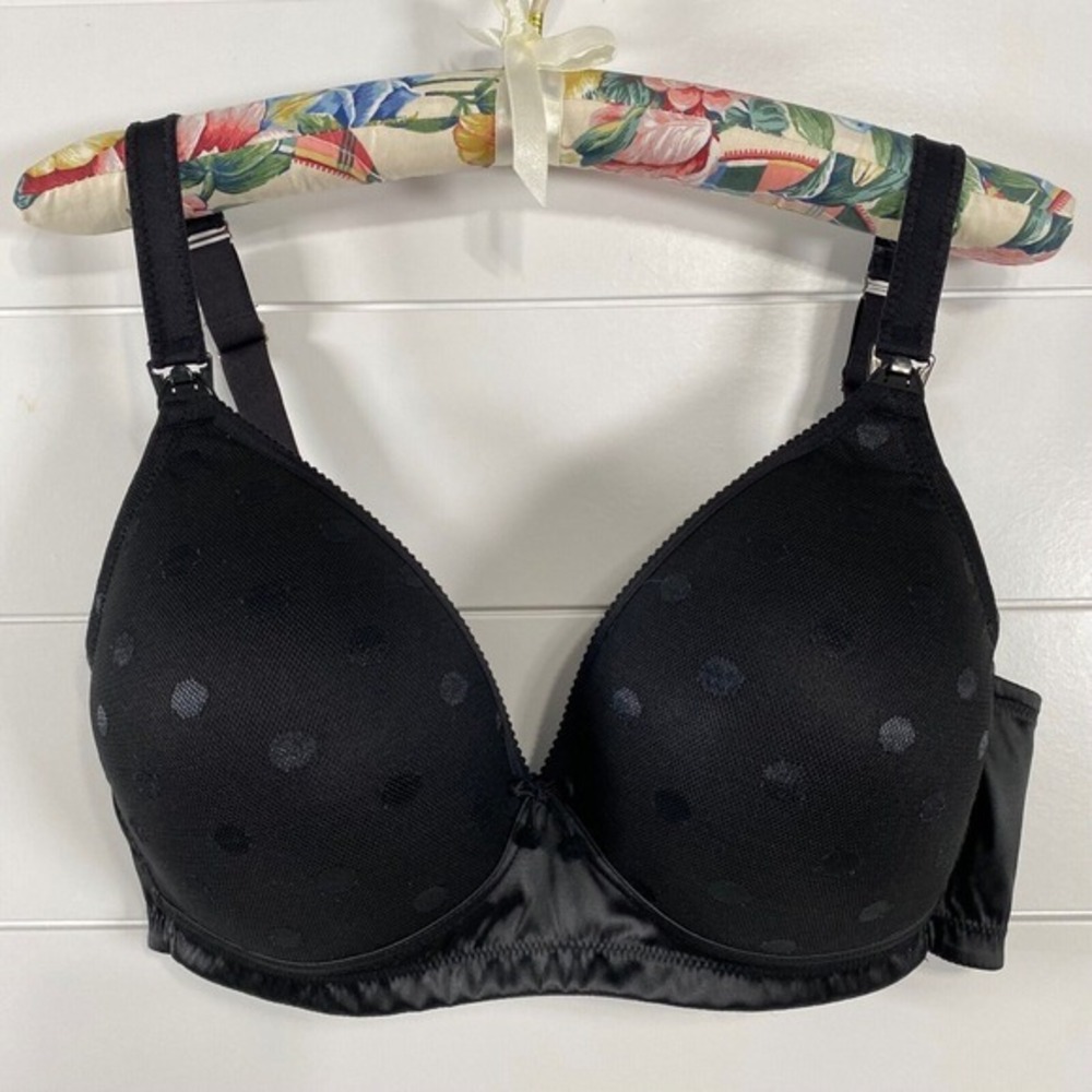 Cake Lingerie Womens Mousse Nursing Bra sz 30E Black NWT Polka Dot Full Coverage